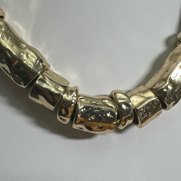 Chicos chunky hammered gold tube beads with four leather strands, NWOT - Picture 4 of 12
